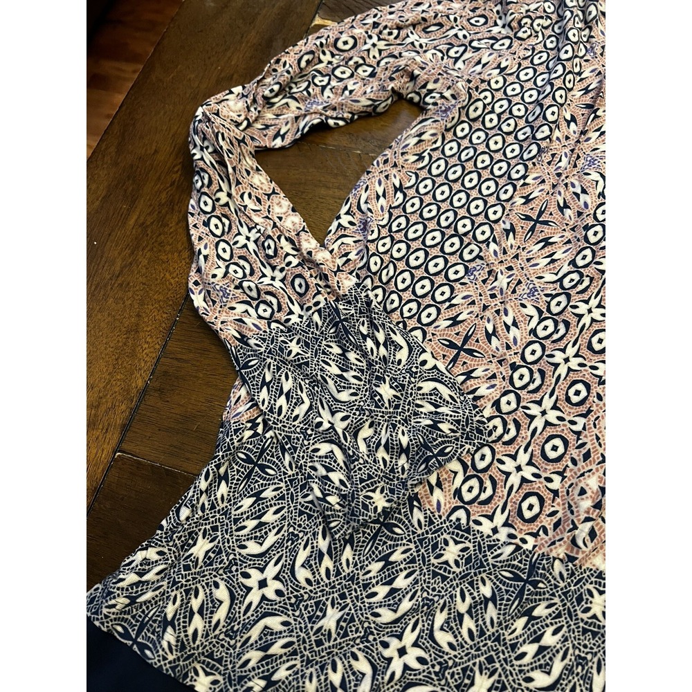 Euc Vintage America Multicolor Twofer Split Neck Long Sleeve Top Size Large - Picture 3 of 6
